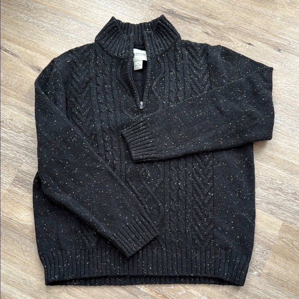 Haggar Black Zip Up Size Large Sweater with Mock Neck Long sleeve